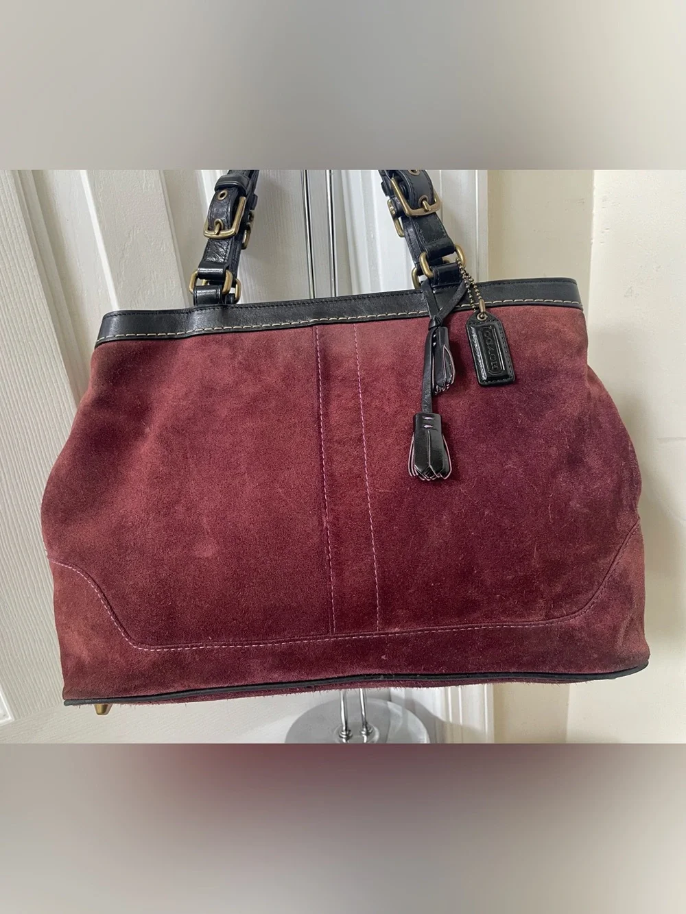 Coach Hamptons suede Bag with Black Leather Trim